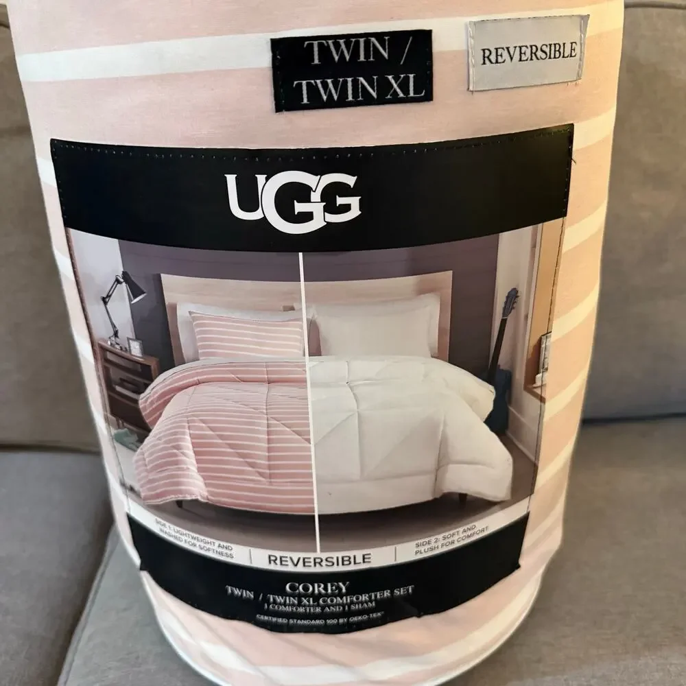 UGG Corey Twin Twin XL Reversible Comforter Set Rosewater Stripe New
